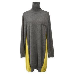 Sacai Knitted Lace Trim Midi Turtleneck Dress in Multicolor Wool